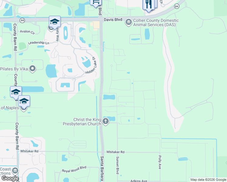 map of restaurants, bars, coffee shops, grocery stores, and more near 2505 Sunset Boulevard in Naples