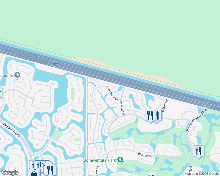 map of restaurants, bars, coffee shops, grocery stores, and more near 164 Lakeview Drive in Weston