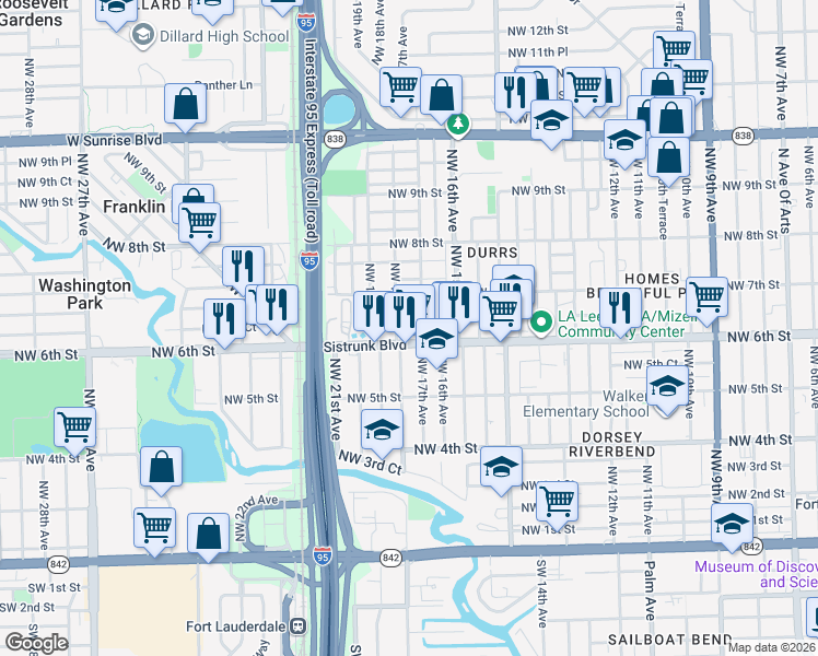 map of restaurants, bars, coffee shops, grocery stores, and more near 1701 Northwest 6th Court in Fort Lauderdale