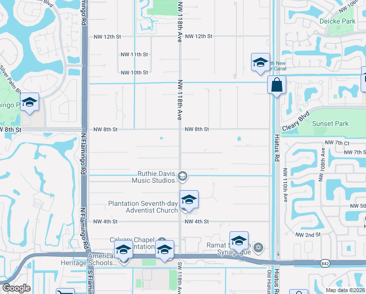 map of restaurants, bars, coffee shops, grocery stores, and more near 11790 Northwest 8th Street in Plantation