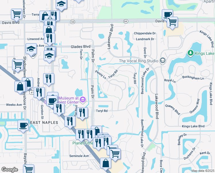 map of restaurants, bars, coffee shops, grocery stores, and more near 335 Palm Drive in Naples