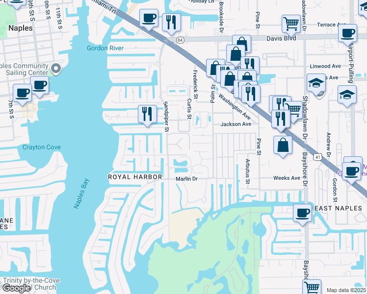 map of restaurants, bars, coffee shops, grocery stores, and more near 1549 Sandpiper Street in Naples