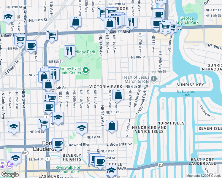 map of restaurants, bars, coffee shops, grocery stores, and more near in Fort Lauderdale