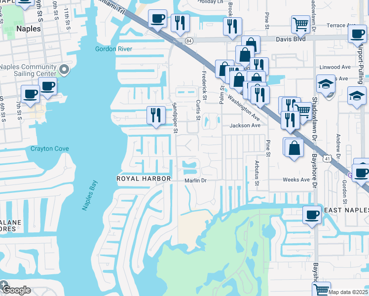 map of restaurants, bars, coffee shops, grocery stores, and more near 1549 Sandpiper Street in Naples