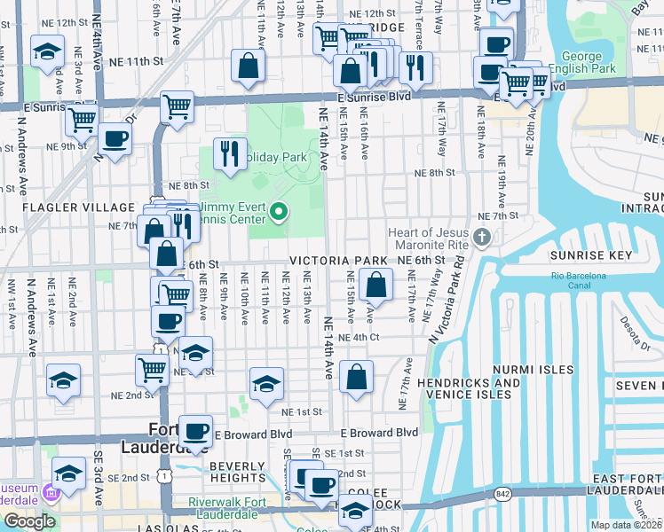 map of restaurants, bars, coffee shops, grocery stores, and more near in Fort Lauderdale