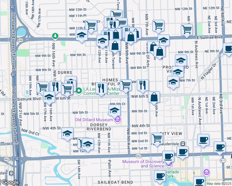 map of restaurants, bars, coffee shops, grocery stores, and more near 616 Northwest 10th Terrace in Fort Lauderdale