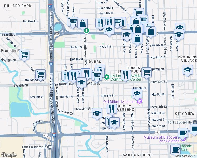 map of restaurants, bars, coffee shops, grocery stores, and more near 615 Northwest 14th Way in Fort Lauderdale