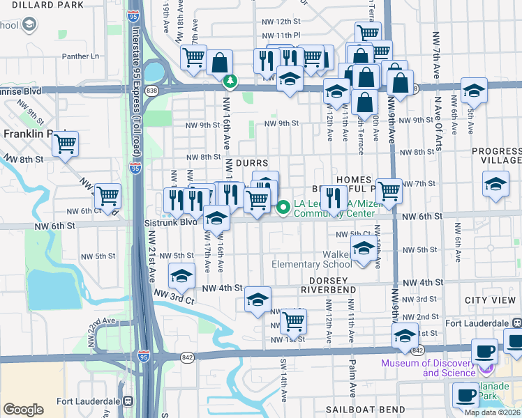 map of restaurants, bars, coffee shops, grocery stores, and more near 615 Northwest 14th Way in Fort Lauderdale