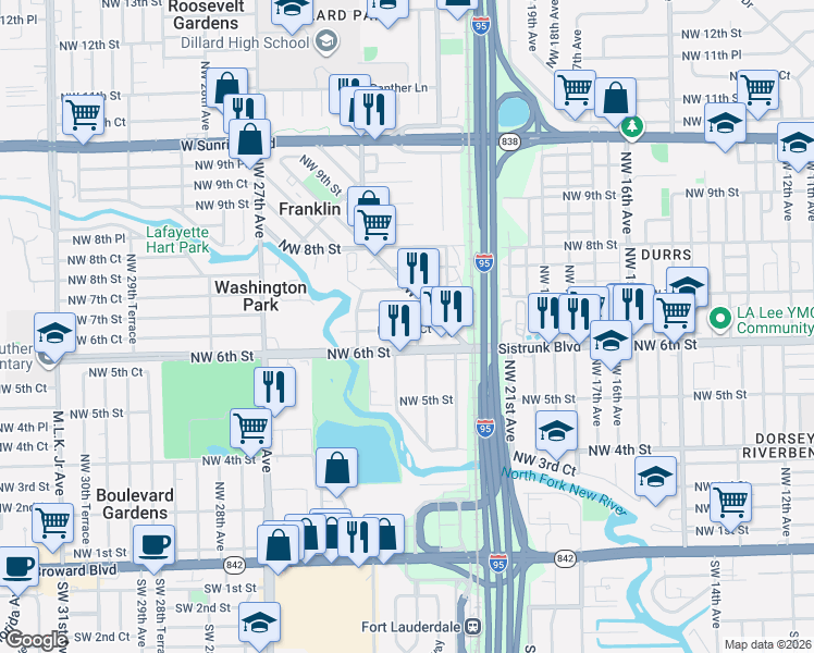 map of restaurants, bars, coffee shops, grocery stores, and more near 2177 Northwest 6th Court in Fort Lauderdale