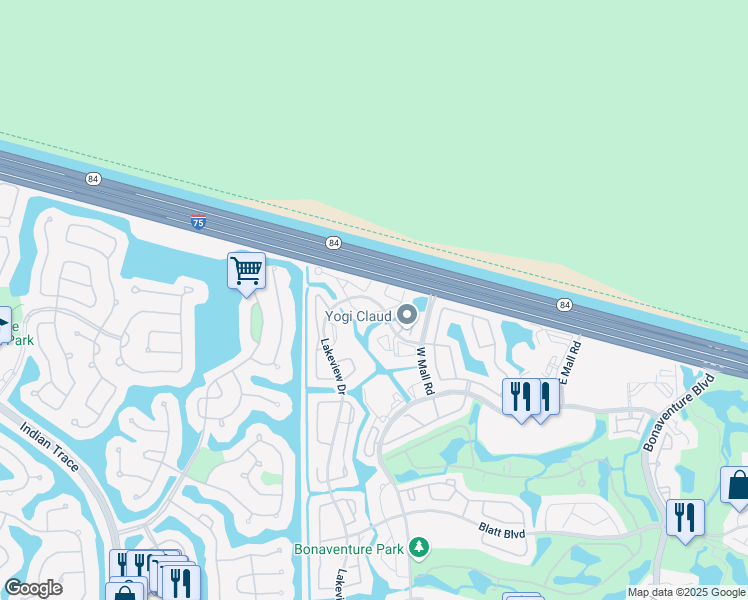 map of restaurants, bars, coffee shops, grocery stores, and more near 164 Lakeview Drive in Weston
