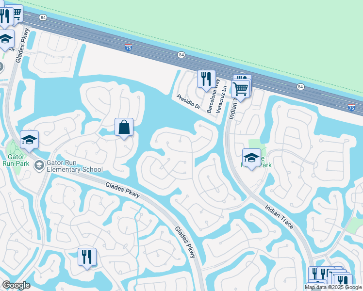 map of restaurants, bars, coffee shops, grocery stores, and more near 1185 Mahogany Lane in Weston