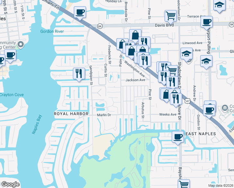 map of restaurants, bars, coffee shops, grocery stores, and more near 108 Pier A in Naples
