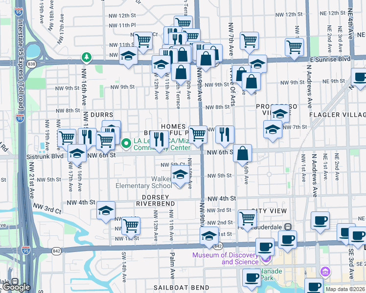 map of restaurants, bars, coffee shops, grocery stores, and more near 616 Northwest 10th Terrace in Fort Lauderdale
