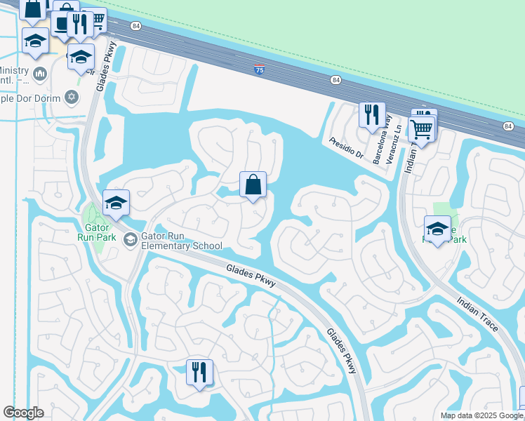 map of restaurants, bars, coffee shops, grocery stores, and more near 700 Vista Meadows Drive in Weston