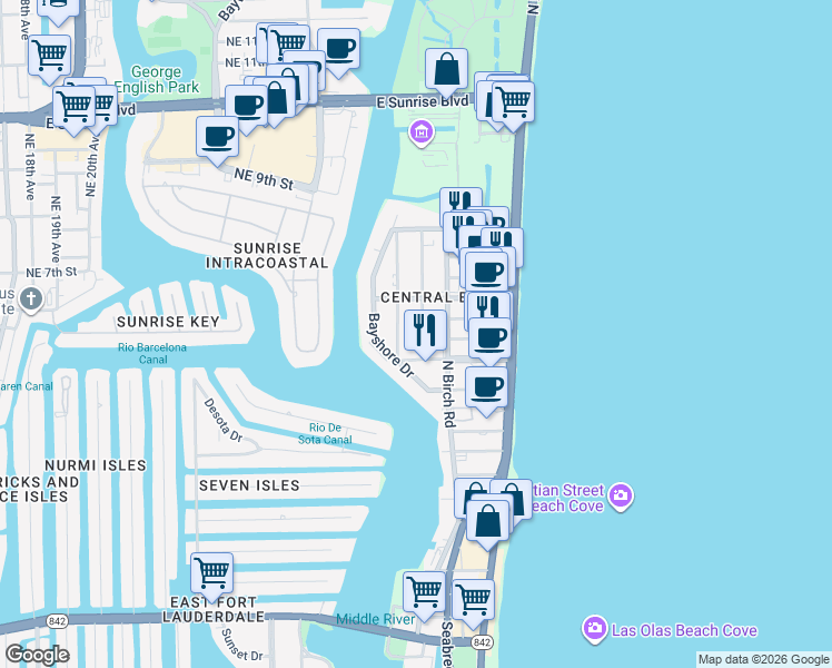map of restaurants, bars, coffee shops, grocery stores, and more near 508 Antioch Avenue in Fort Lauderdale