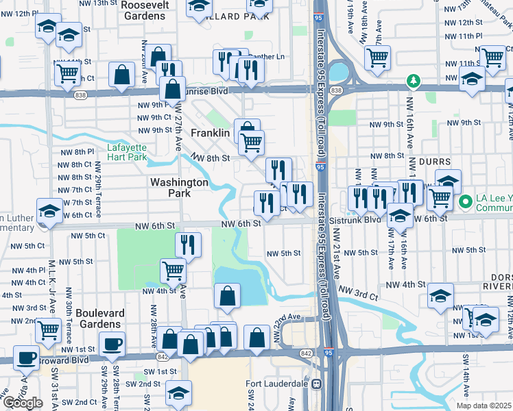 map of restaurants, bars, coffee shops, grocery stores, and more near 2311 Northwest 6th Court in Fort Lauderdale