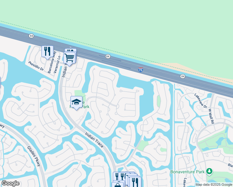 map of restaurants, bars, coffee shops, grocery stores, and more near 720 Falling Water Road in Weston