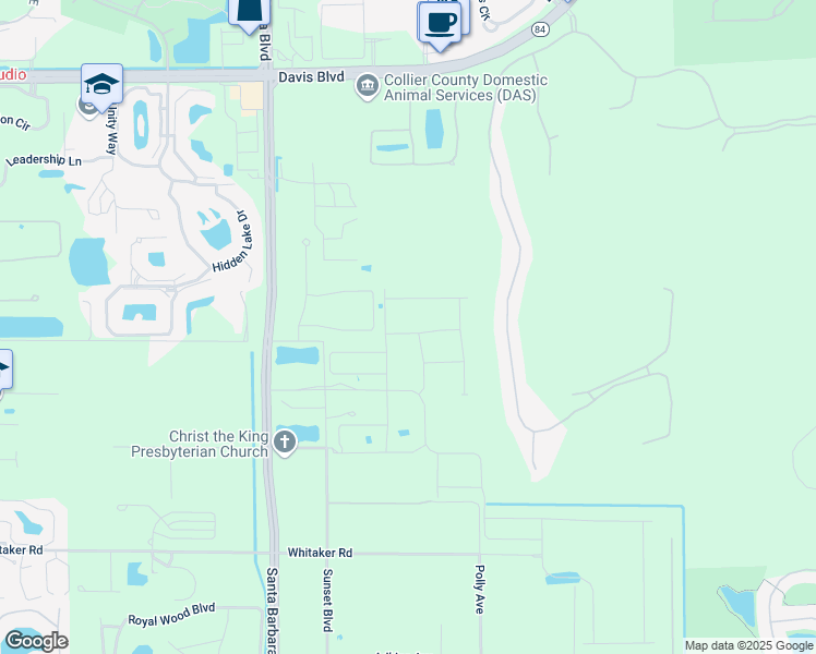 map of restaurants, bars, coffee shops, grocery stores, and more near 2501 Sandy Lane in Naples
