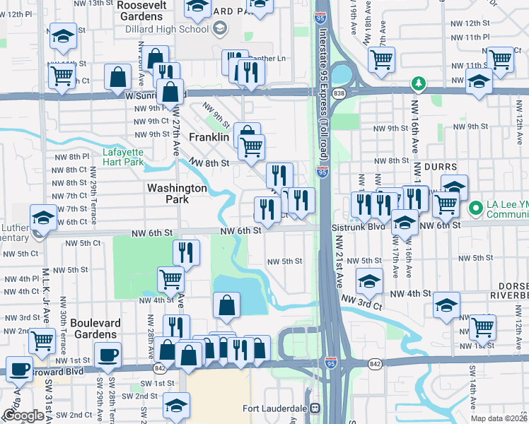 map of restaurants, bars, coffee shops, grocery stores, and more near 2311 Northwest 6th Court in Fort Lauderdale
