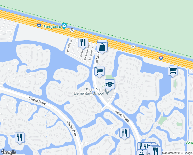map of restaurants, bars, coffee shops, grocery stores, and more near 579 Talavera Road in Weston