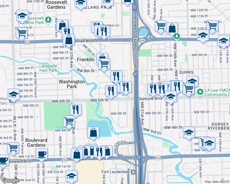 map of restaurants, bars, coffee shops, grocery stores, and more near 2177 Northwest 6th Court in Fort Lauderdale