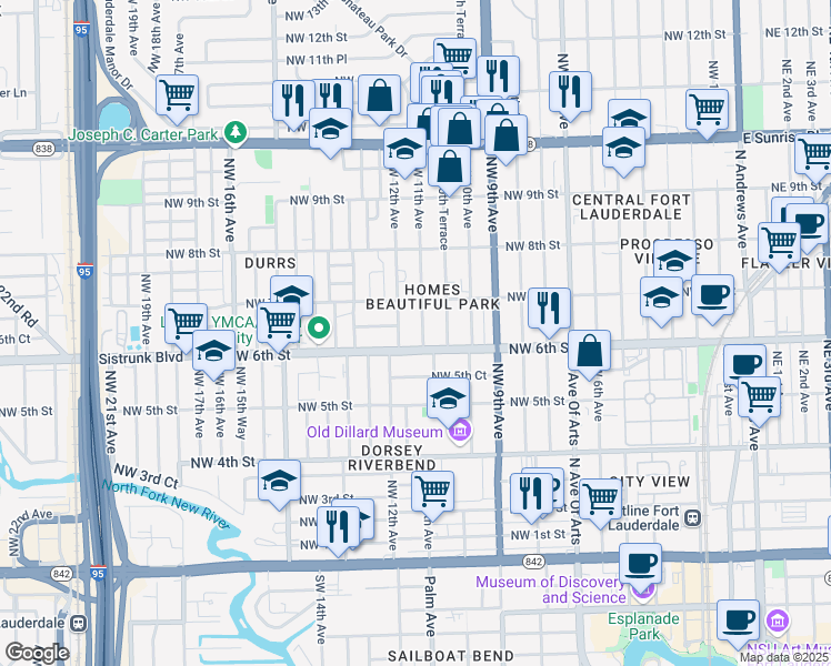 map of restaurants, bars, coffee shops, grocery stores, and more near 615 Northwest 11th Avenue in Fort Lauderdale
