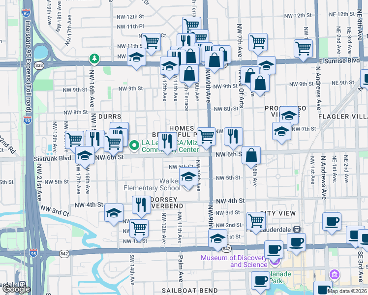 map of restaurants, bars, coffee shops, grocery stores, and more near 616 Northwest 10th Terrace in Fort Lauderdale