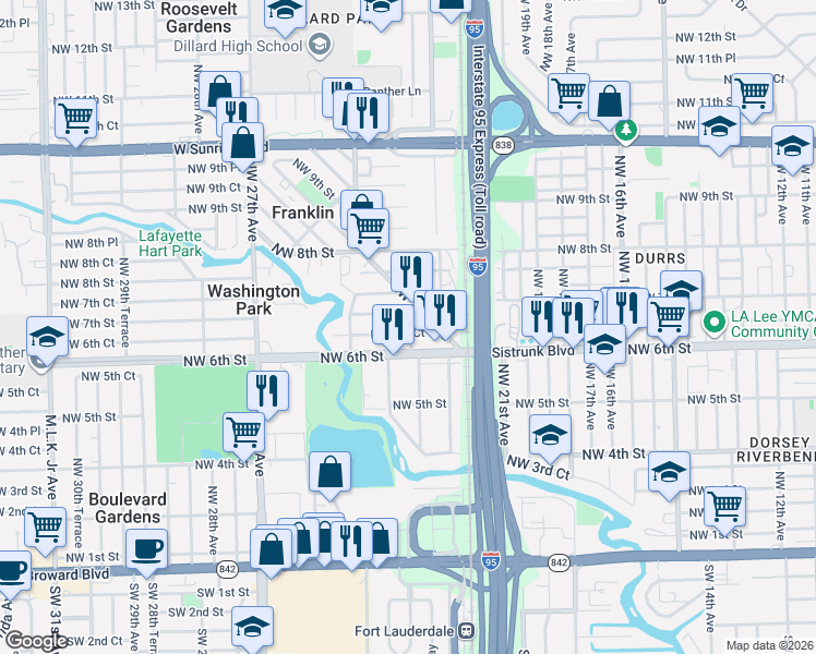 map of restaurants, bars, coffee shops, grocery stores, and more near 2177 Northwest 6th Court in Fort Lauderdale