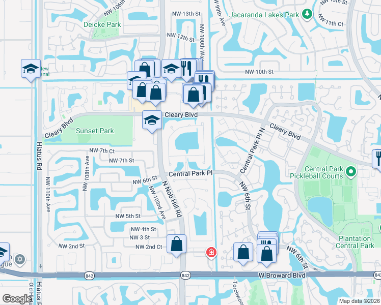 map of restaurants, bars, coffee shops, grocery stores, and more near 10081 Northwest 7th Street in Plantation