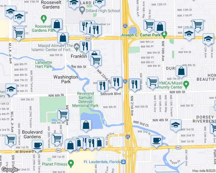 map of restaurants, bars, coffee shops, grocery stores, and more near 2177 Northwest 6th Court in Fort Lauderdale