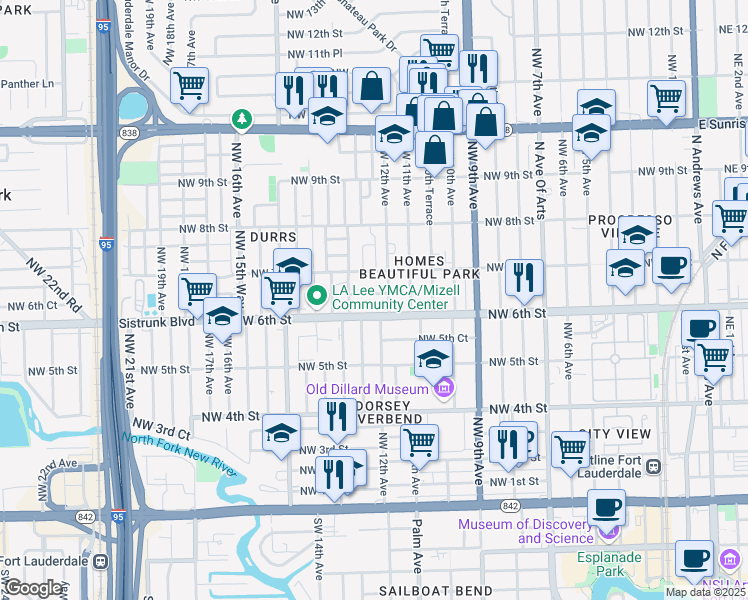 map of restaurants, bars, coffee shops, grocery stores, and more near 1220 Northwest 6th Court in Fort Lauderdale