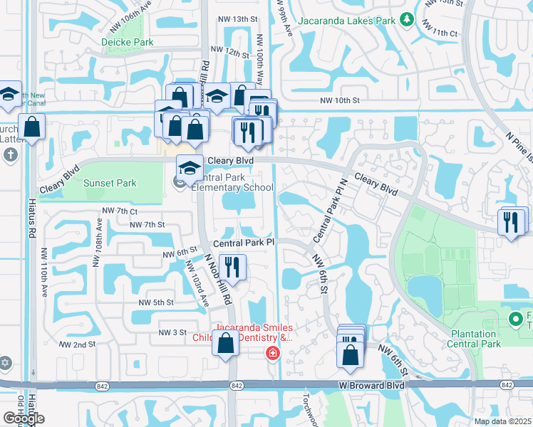 map of restaurants, bars, coffee shops, grocery stores, and more near 700 Northwest 100th Terrace in Plantation