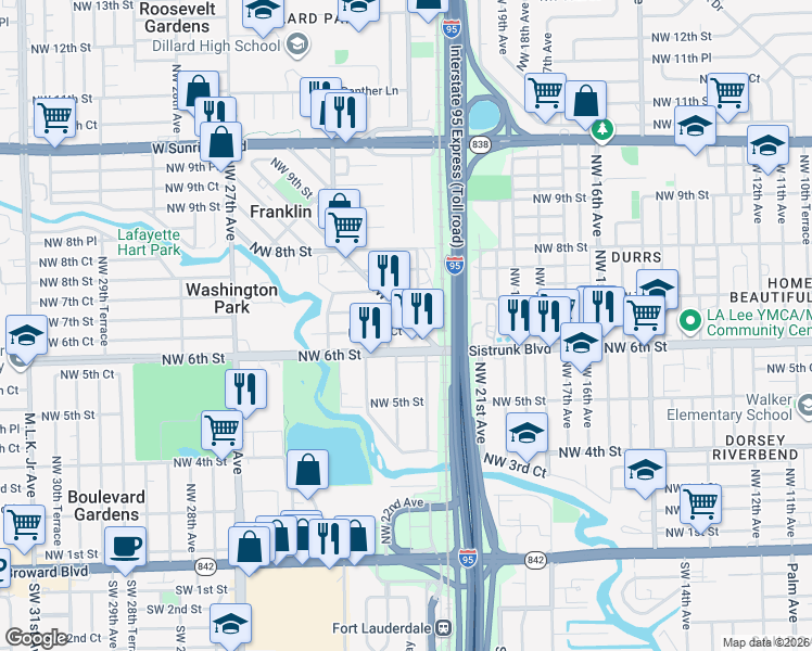 map of restaurants, bars, coffee shops, grocery stores, and more near 2177 Northwest 6th Court in Fort Lauderdale