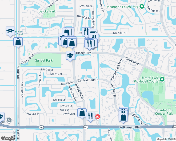 map of restaurants, bars, coffee shops, grocery stores, and more near 10081 Northwest 7th Street in Plantation