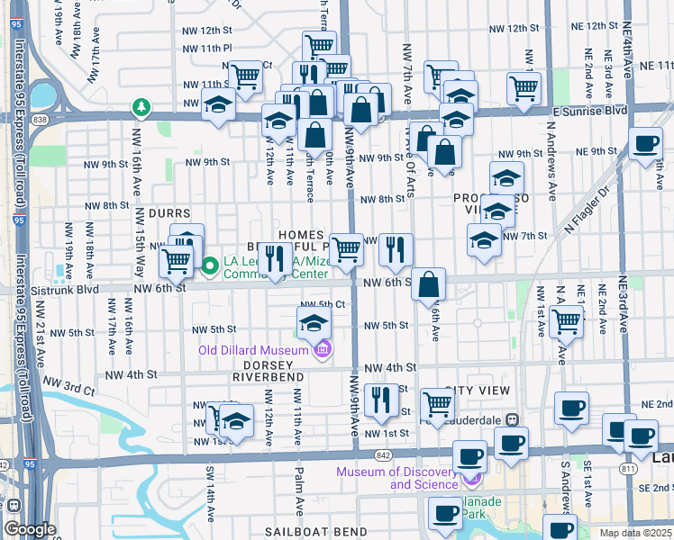 map of restaurants, bars, coffee shops, grocery stores, and more near 620 Northwest 10th Avenue in Fort Lauderdale