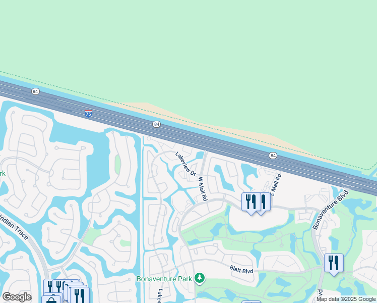 map of restaurants, bars, coffee shops, grocery stores, and more near 155 Lakeview Drive in Weston