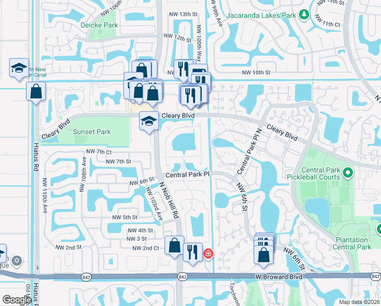 map of restaurants, bars, coffee shops, grocery stores, and more near 10081 Northwest 7th Street in Plantation