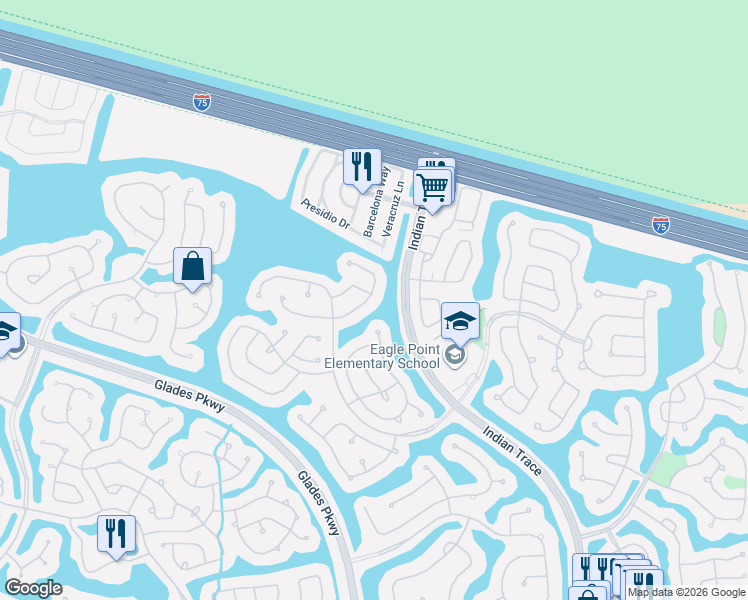 map of restaurants, bars, coffee shops, grocery stores, and more near 1140 Cedar Falls Drive in Weston