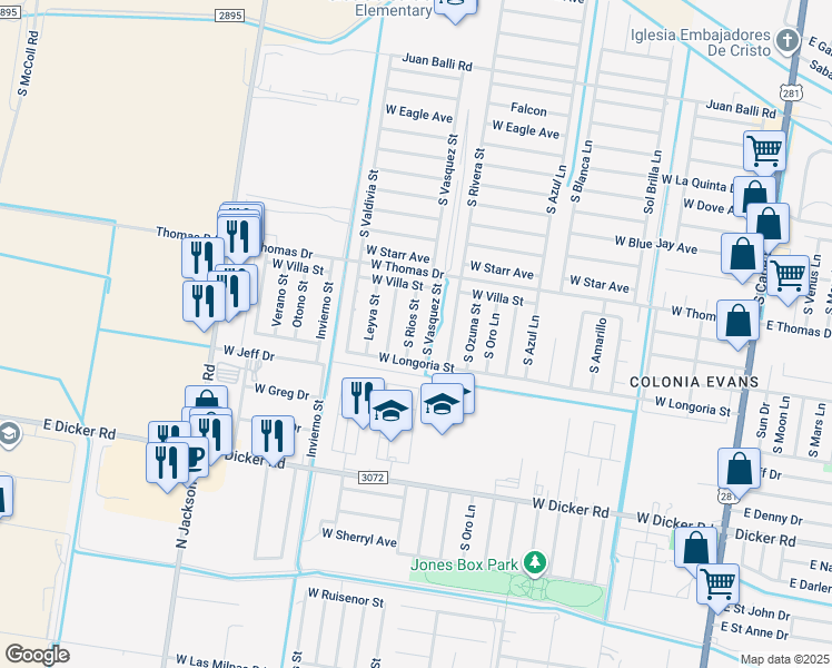 map of restaurants, bars, coffee shops, grocery stores, and more near 6803 South Rios Street in Pharr