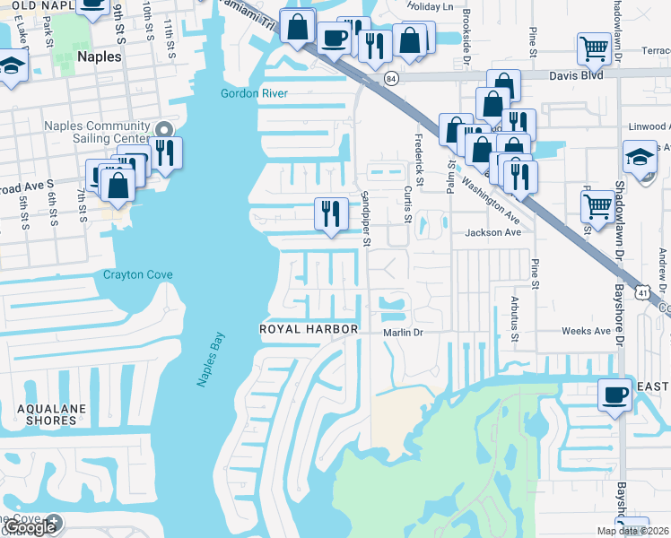 map of restaurants, bars, coffee shops, grocery stores, and more near 1550 Bonita Court in Naples