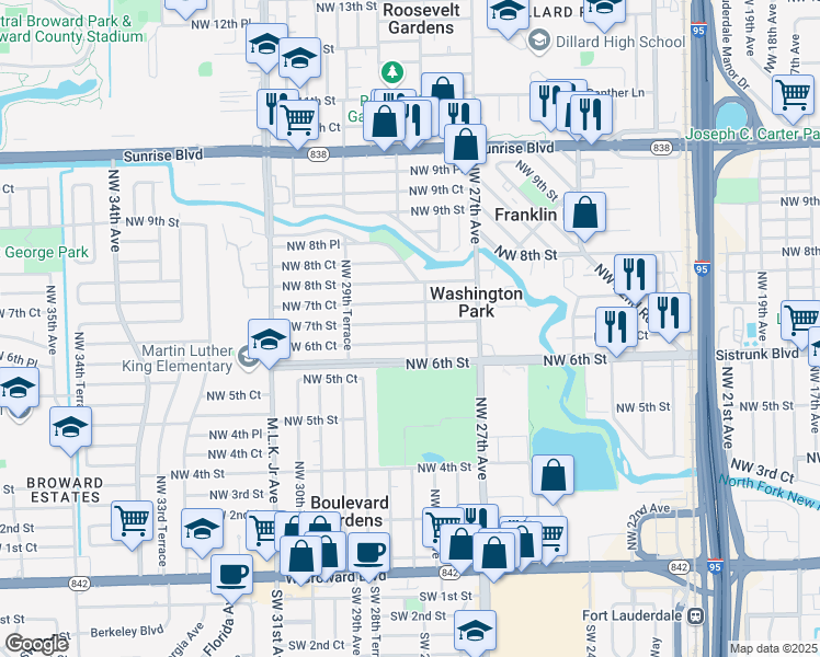 map of restaurants, bars, coffee shops, grocery stores, and more near 2810 Northwest 7th Street in Fort Lauderdale