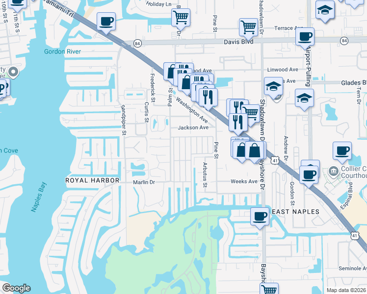 map of restaurants, bars, coffee shops, grocery stores, and more near 100-168 Pier East in Naples