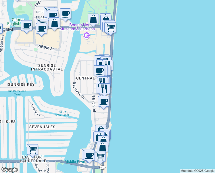 map of restaurants, bars, coffee shops, grocery stores, and more near 520 Breakers Avenue in Fort Lauderdale