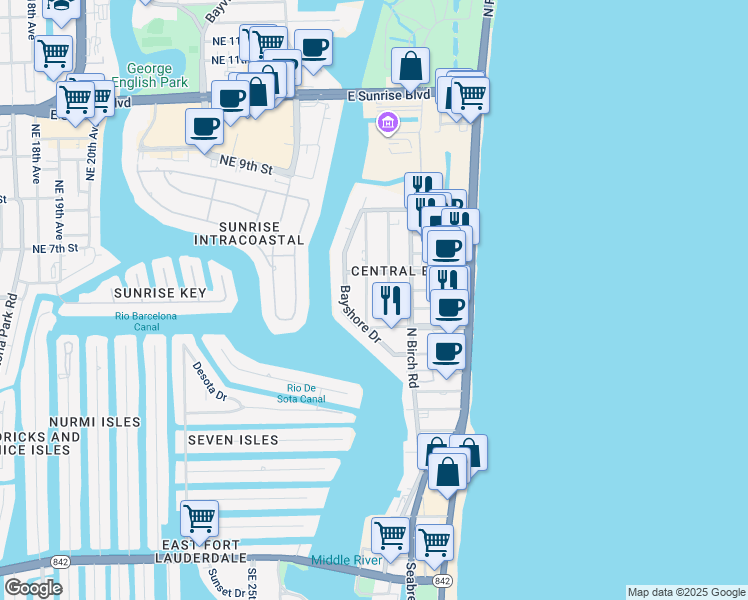map of restaurants, bars, coffee shops, grocery stores, and more near 508 Antioch Avenue in Fort Lauderdale