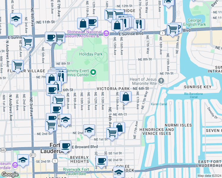 map of restaurants, bars, coffee shops, grocery stores, and more near in Fort Lauderdale