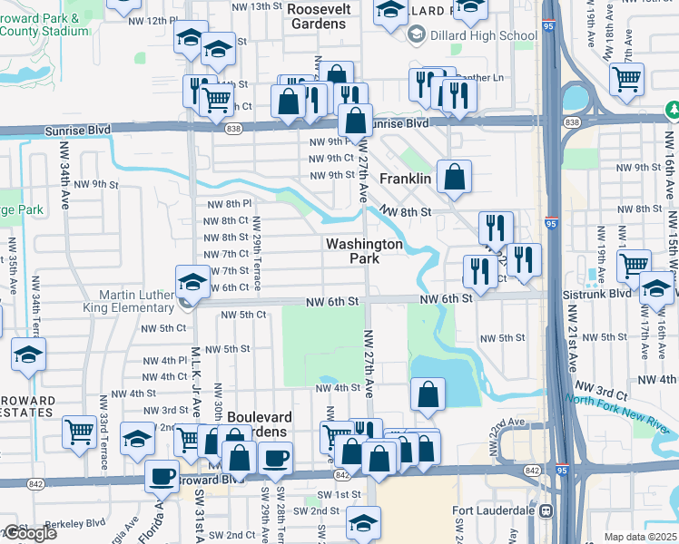 map of restaurants, bars, coffee shops, grocery stores, and more near 2732 Northwest 7th Street in Fort Lauderdale