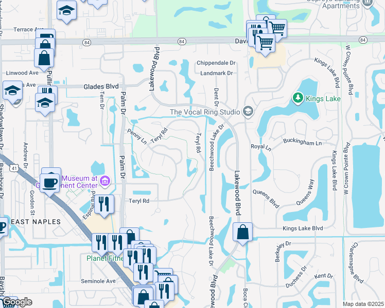 map of restaurants, bars, coffee shops, grocery stores, and more near 781 Teryl Road in Naples