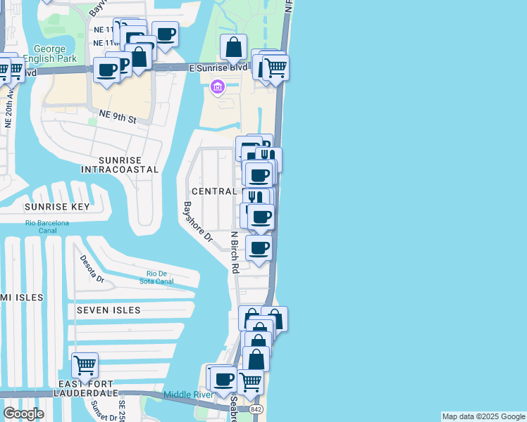 map of restaurants, bars, coffee shops, grocery stores, and more near 520 Breakers Avenue in Fort Lauderdale