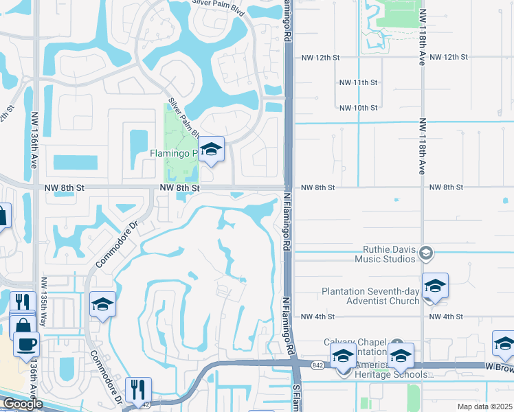 map of restaurants, bars, coffee shops, grocery stores, and more near 12430 Vista Isles Drive in Plantation