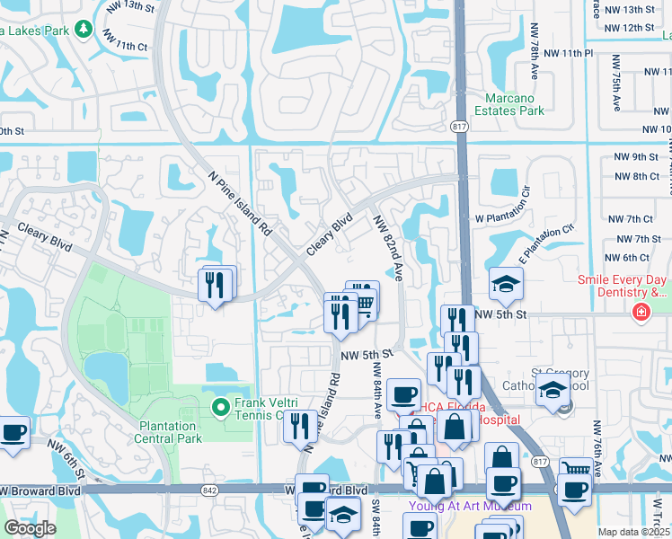 map of restaurants, bars, coffee shops, grocery stores, and more near 777 American Express Way in Fort Lauderdale